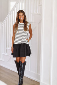 Play it Cool Mini Dress - Black and White-HAZEL & OLIVE-Small-