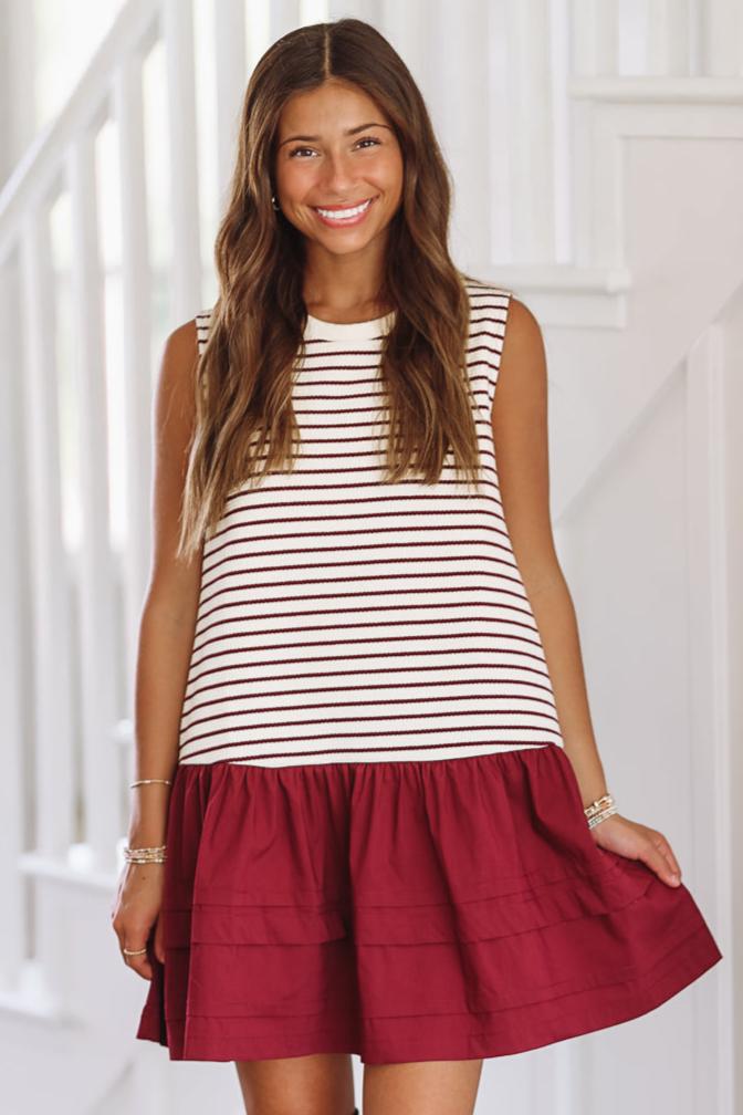 Play it Cool Mini Dress - Crimson and White-HAZEL & OLIVE-Small-
