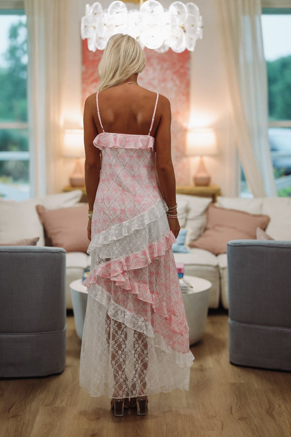 Lace Ever so Fancy Maxi Dress Gown - Pink-HAZEL & OLIVE R30030D/03-Small-