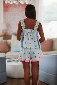 Teddy Love Top and Short Set - Blue-HAZEL & OLIVE R30347PJ/02-Small-