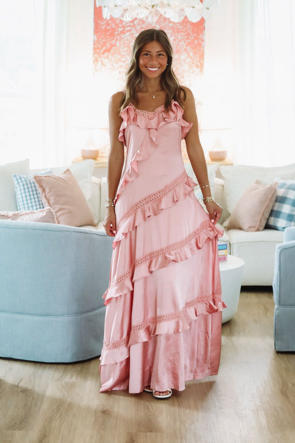 Hazel & Olive R30482D/02 Enchanted Lace Maxi Dress - Rose Pink