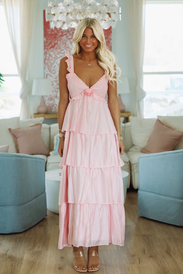 Rosette Maxi Dress - Pink-HAZEL & OLIVE ID39748/01-Small-