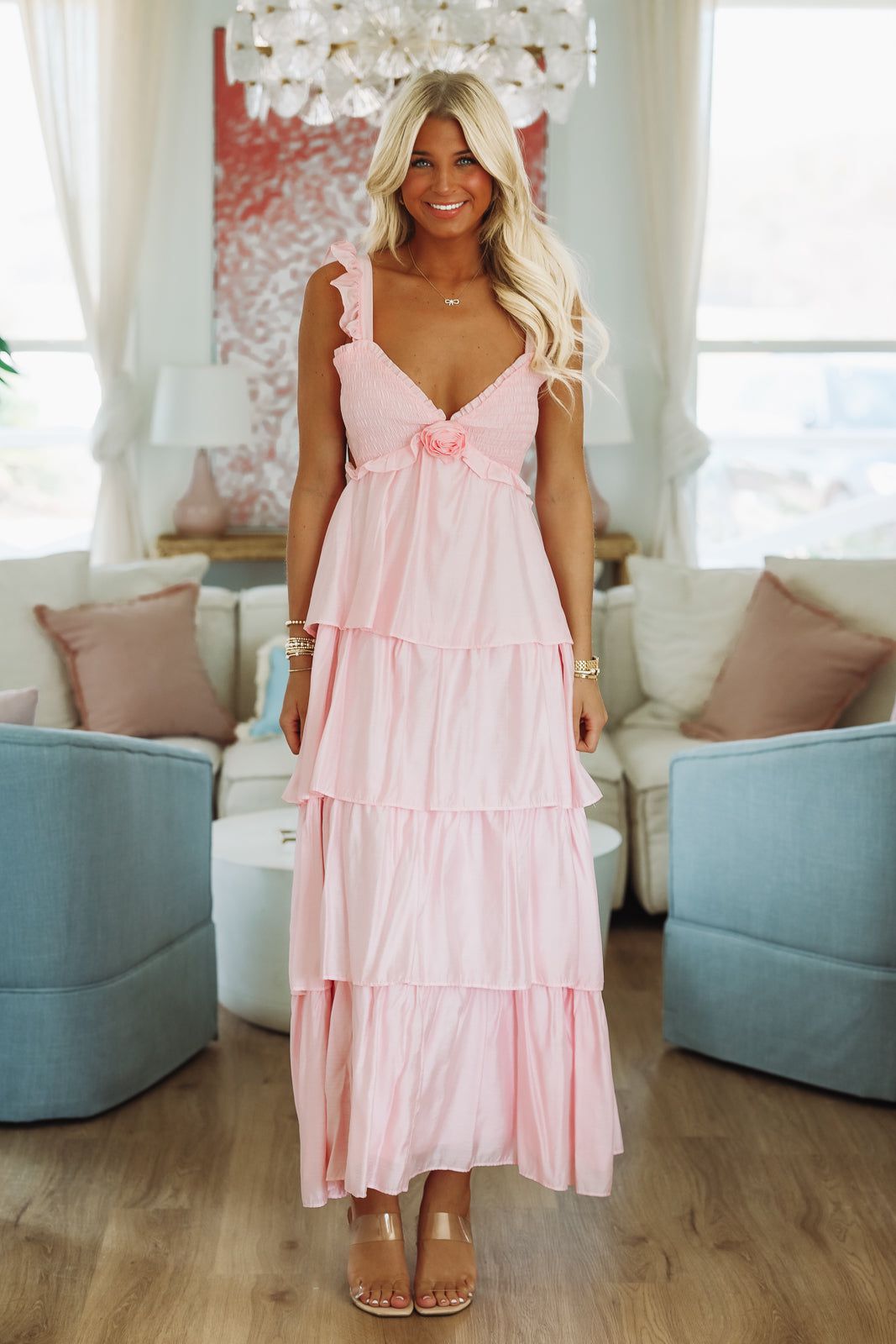 Rosette Maxi Dress - Pink-HAZEL & OLIVE ID39748/01-Small-