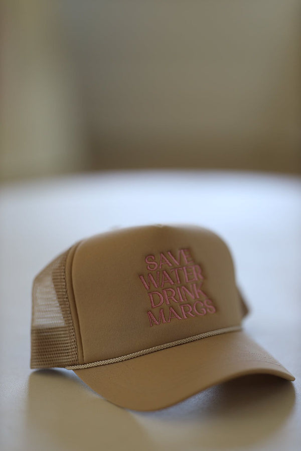 Save Water Drink Margs Embroidered Trucker Hat - Beige-HAZEL & OLIVE-