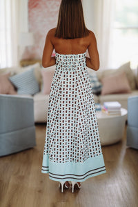 Eye Catcher Printed Strapless Maxi Dress - Brown and Light Blue-Hazel & Olive SDUD/D1226-Small-