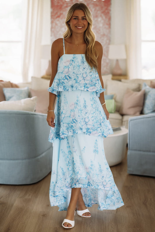 Hazel & Olive SDUH/D2521 Delicate Blooms Maxi Dress - Blue