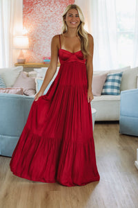 HAZEL & OLIVE SM/D20427A Caviar Dreams Maxi Dress - Maroon