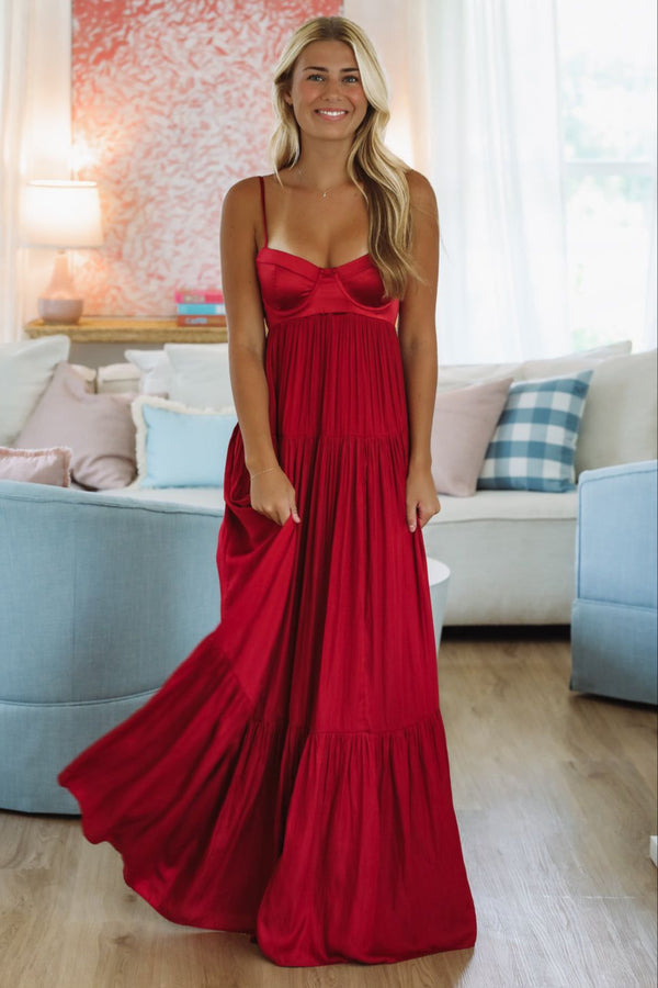 HAZEL & OLIVE SM/D20427A Caviar Dreams Maxi Dress - Maroon