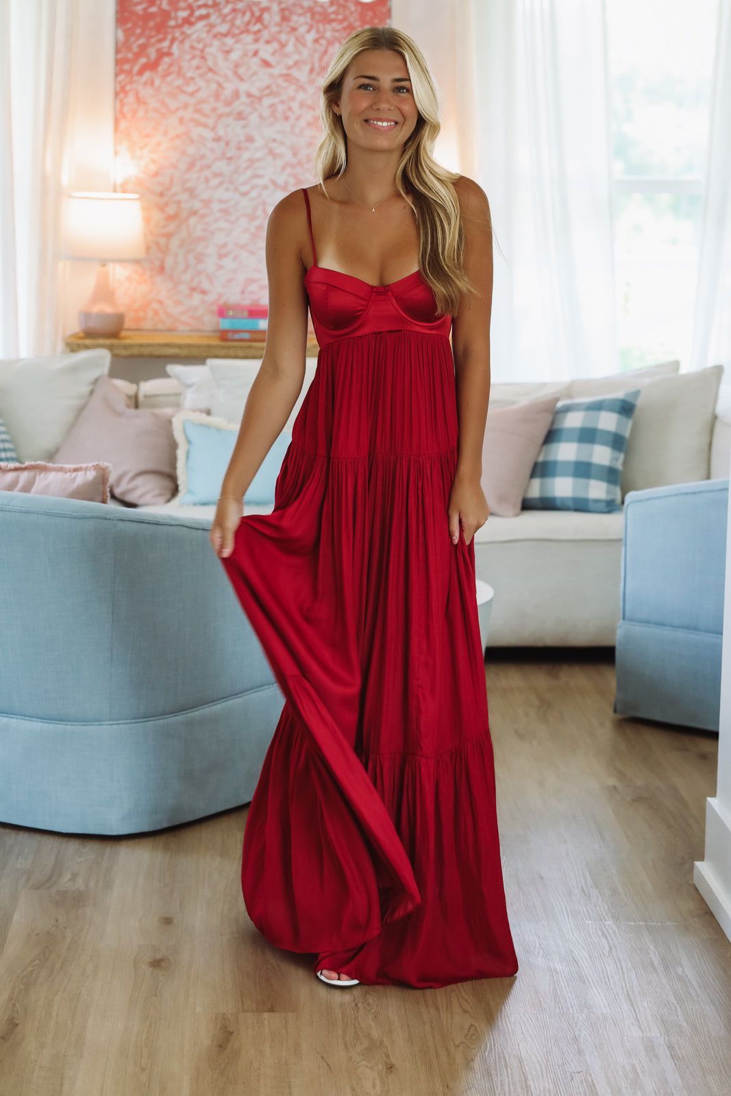 HAZEL & OLIVE SM/D20427A Caviar Dreams Maxi Dress - Maroon