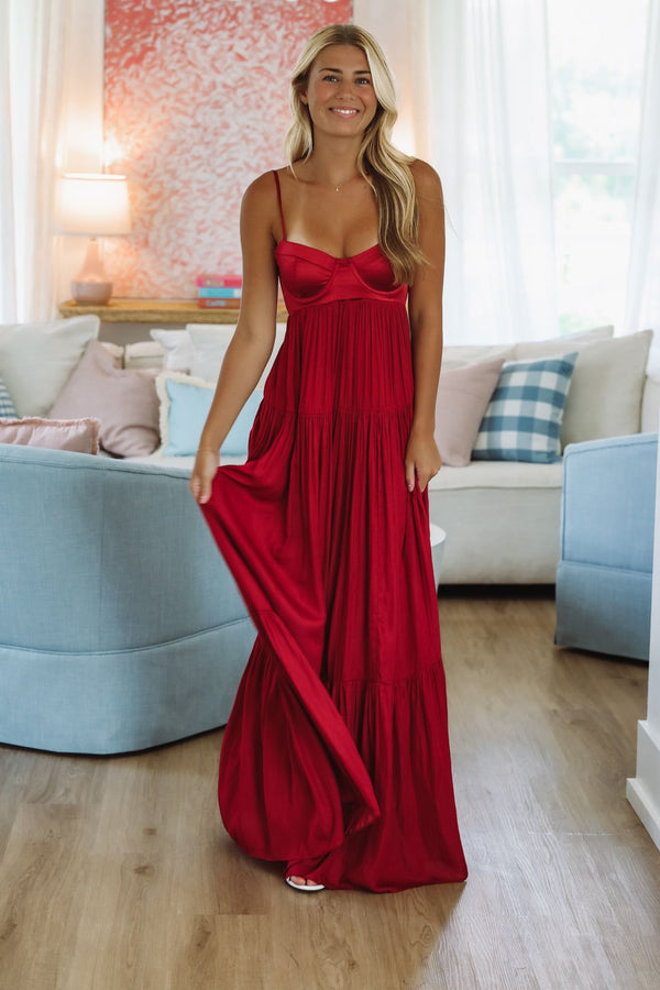 HAZEL & OLIVE SM/D20427A Caviar Dreams Maxi Dress - Maroon