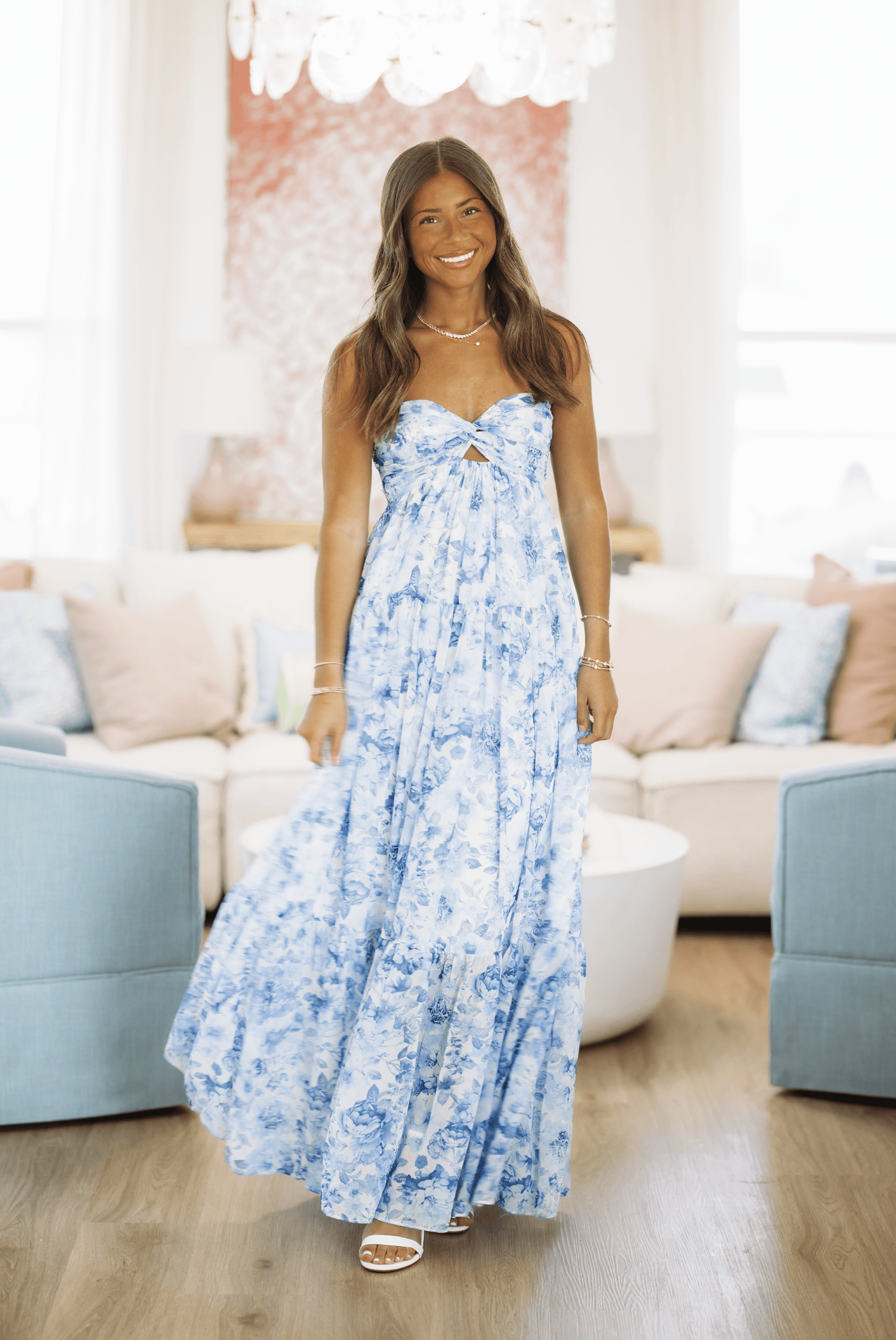 HAZEL & OLIVE SM/D20750/E Live Out Loud Floral Maxi Dress - Blue and White