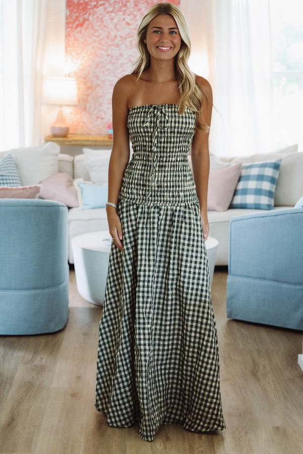 Hazel & Olive SM/D20856I Check Yes Maxi Dress - Black and Taupe