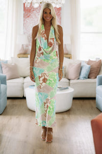 Hazel & Olive SM/D20933C Showtime Maxi Dress - Green and Pink