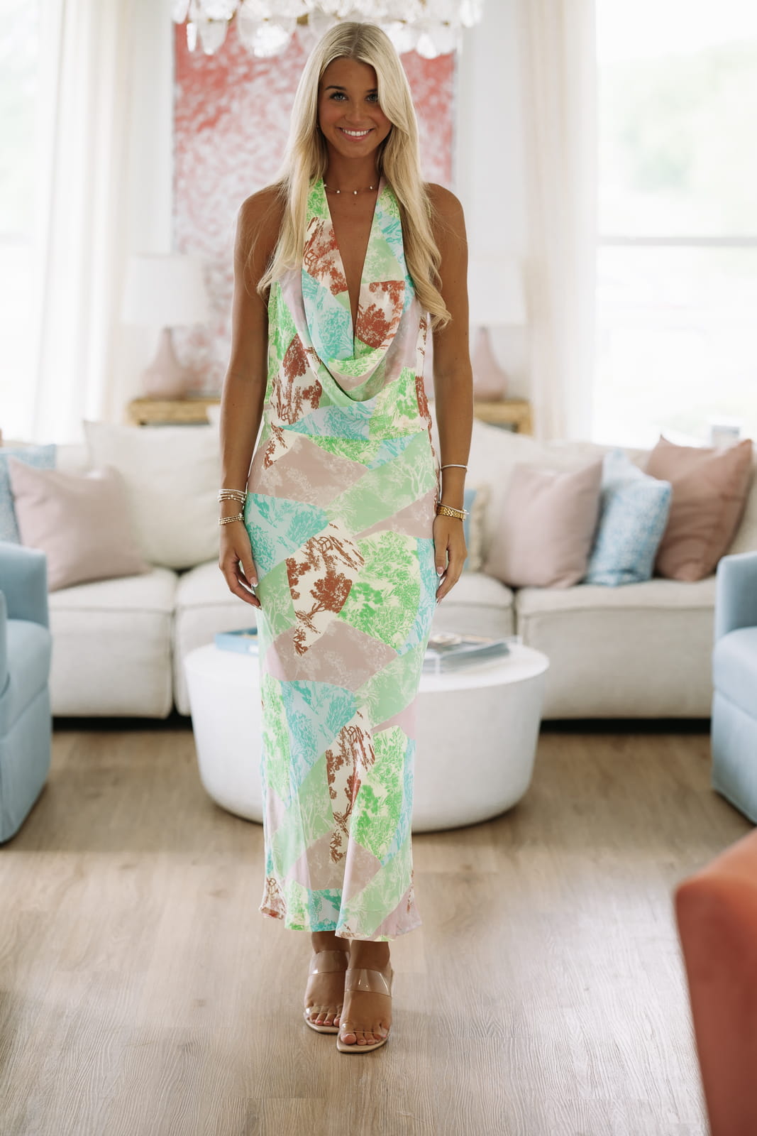 Hazel & Olive SM/D20933C Showtime Maxi Dress - Green and Pink