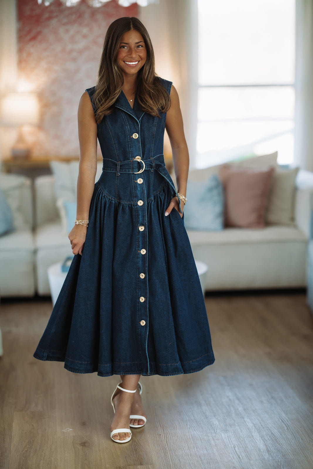 Hazel & Olive SM/D21093A Tennessee Sunsets Maxi Dress - Dark Denim