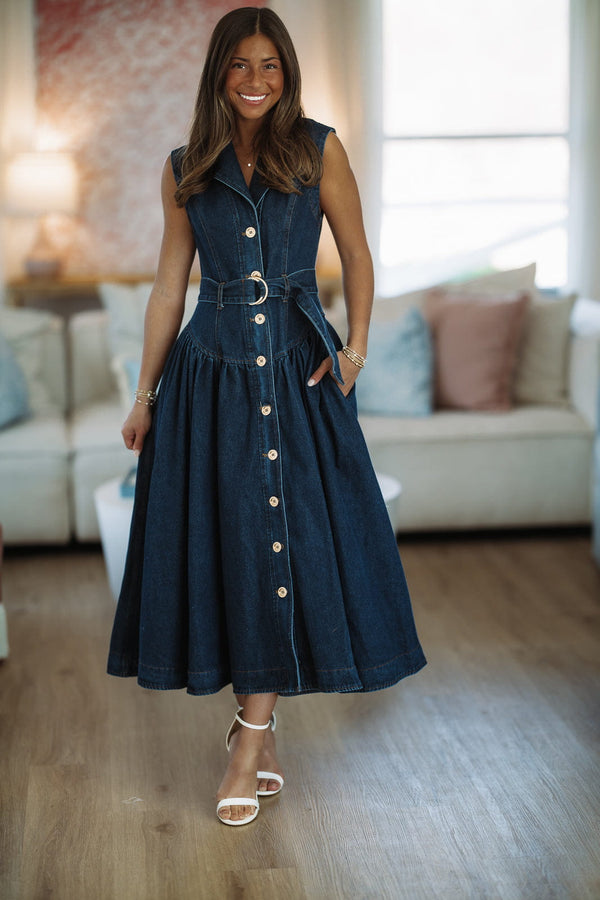 Hazel & Olive SM/D21093A Tennessee Sunsets Maxi Dress - Dark Denim
