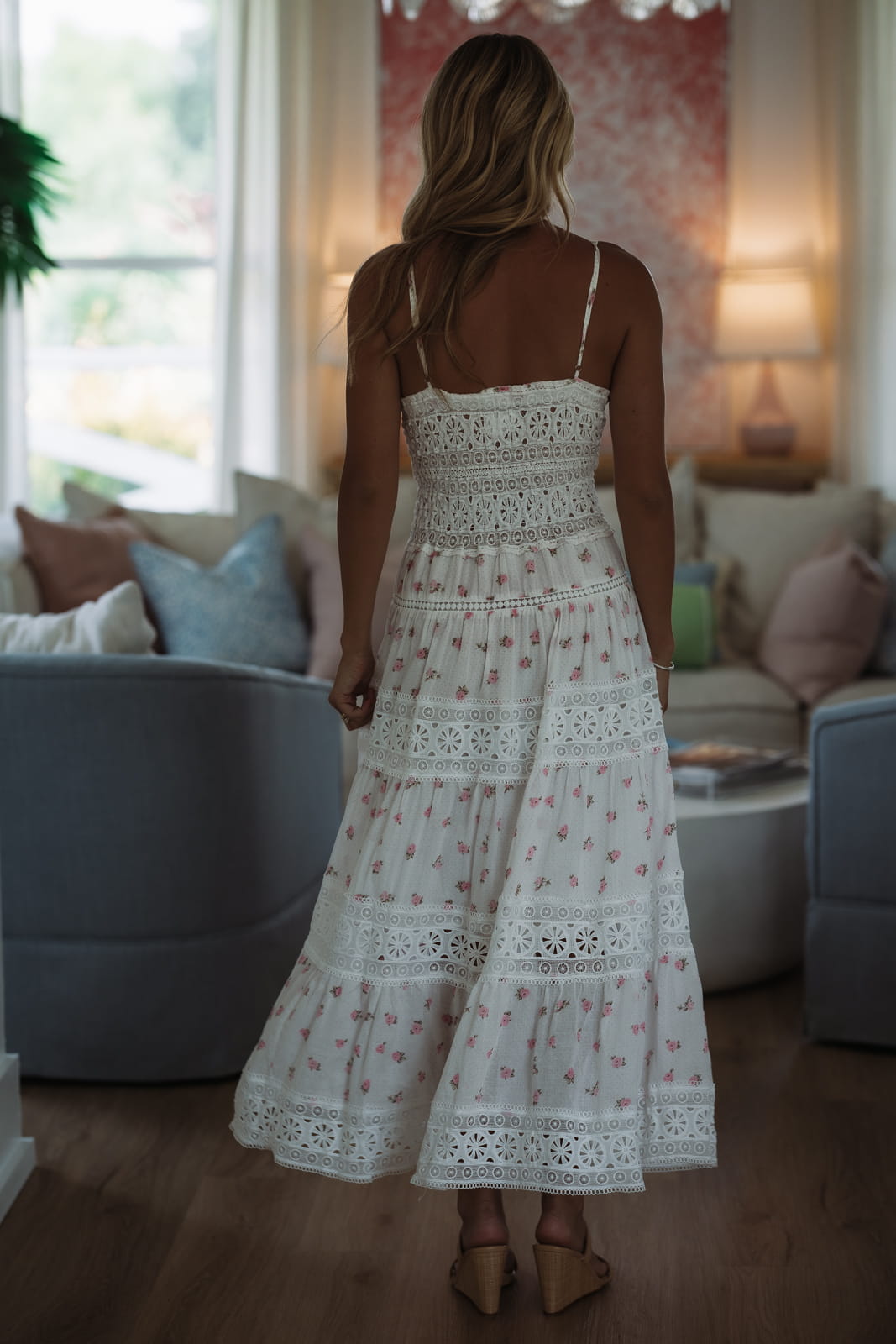 Hazel & Olive SM/D21099E Romance Edit Floral Midi Dress - Pink and White