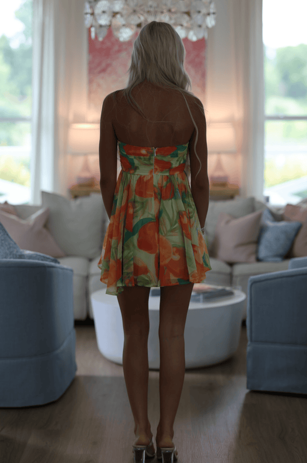 Hazel & Olive SM/D21127F Cabana Days Mini Dress - Orange and Green
