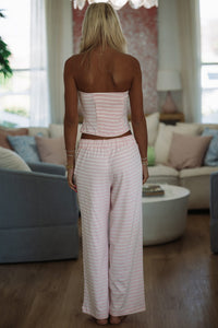 Hazel & Olive SM/SET90063A Relax & Unwind Top and Pants Set - Pink and White