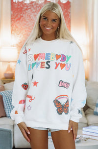 Somebody Loves You Crewneck By Mayfair Group - White-HAZEL & OLIVE-XS-
