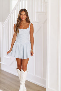 Something Good Mini Dress - Blue and Ivory-HAZEL & OLIVE-Small-