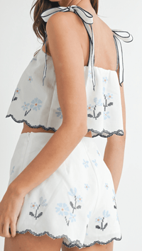 Spring Fling Top and Short Set - White and Blue-HAZEL & OLIVE MST7977B-Small-