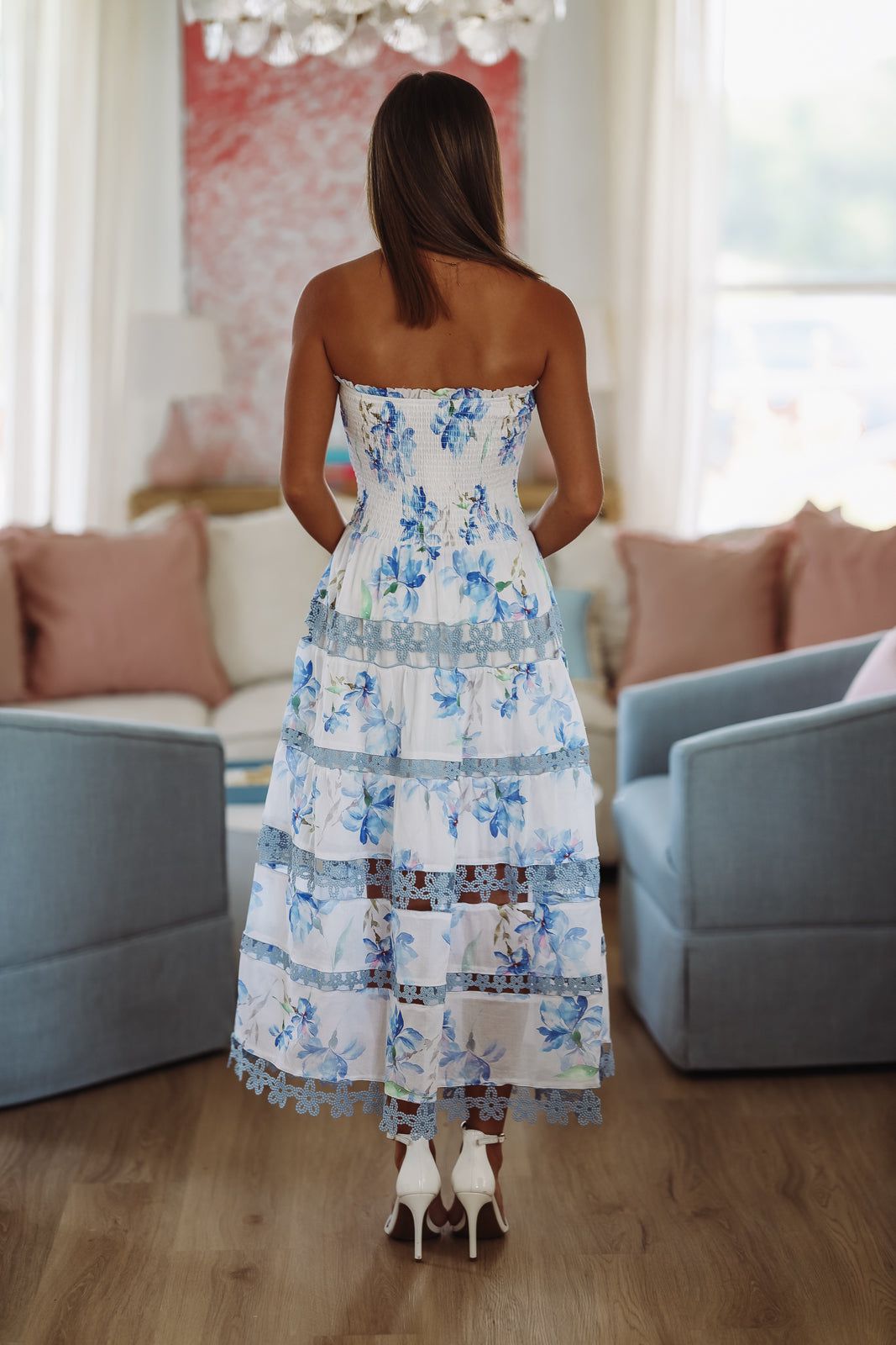 Early Evening Floral Midi Dress - Blue-HAZEL & OLIVE SSB/D/10554/H-Small-