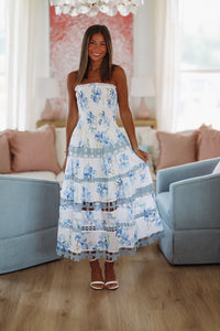 Early Evening Floral Midi Dress - Blue-HAZEL & OLIVE SSB/D/10554/H-Small-