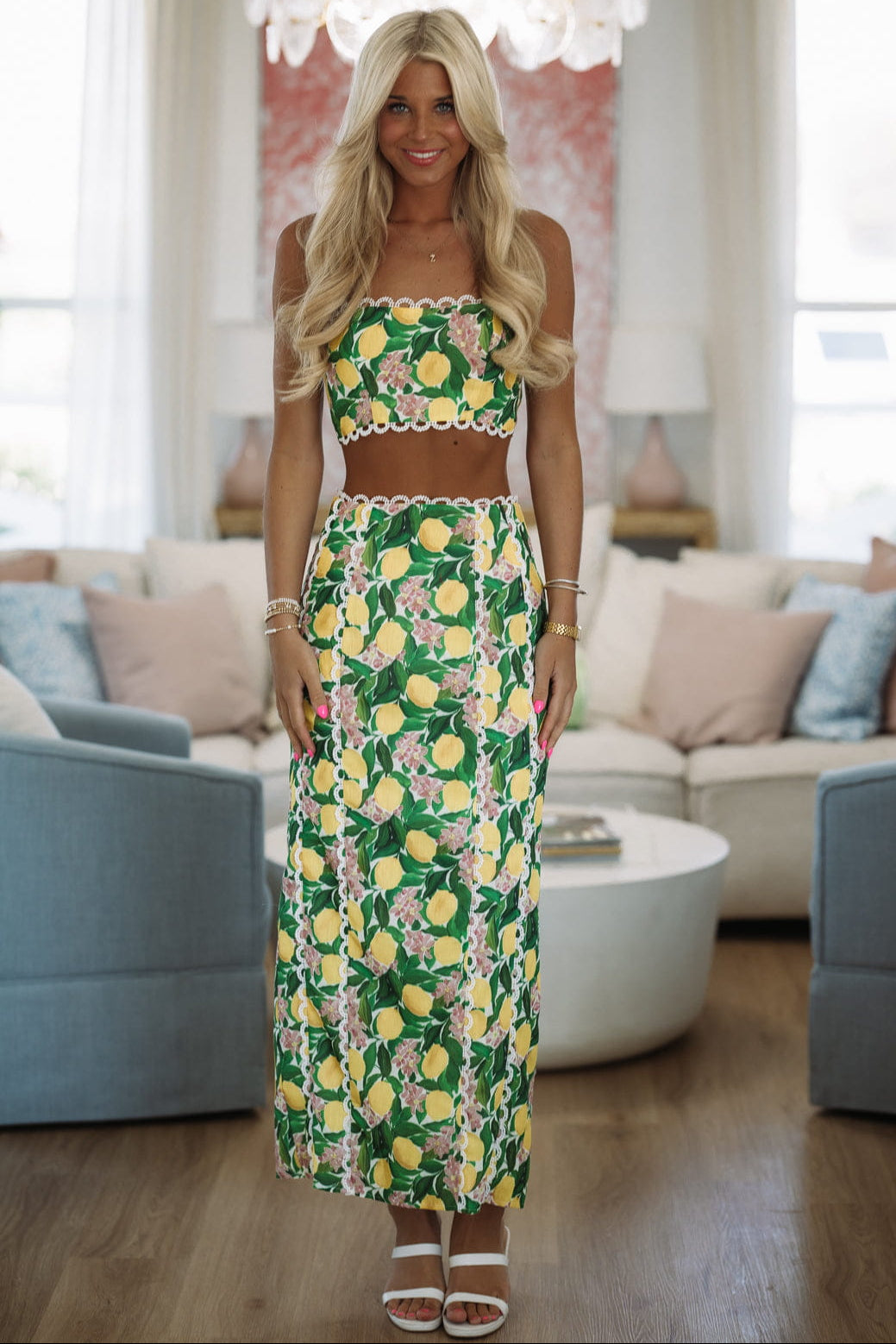 Hazel & Olive ST4068D11/S Barefoot Grove Maxi Skirt - Lemon Yellow and Green