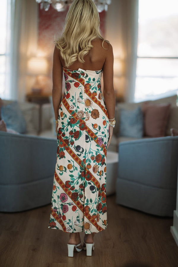 Hazel & Olive ST5278D On The Tuscan Coast Maxi Dress - Light Beige, Red, Orange and Green