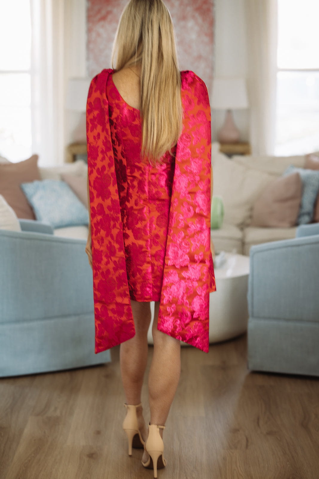 Hazel & Olive STD14654A Iron Roses Mini Dress - Pink and Red