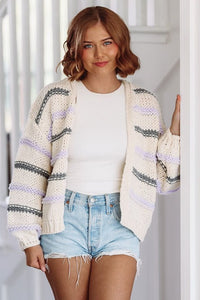 Striped Love Cardigan - Ivory-HAZEL & OLIVE-Small-