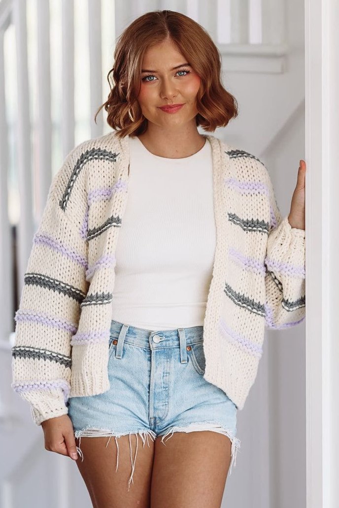 Striped Love Cardigan - Ivory-HAZEL & OLIVE-Small-