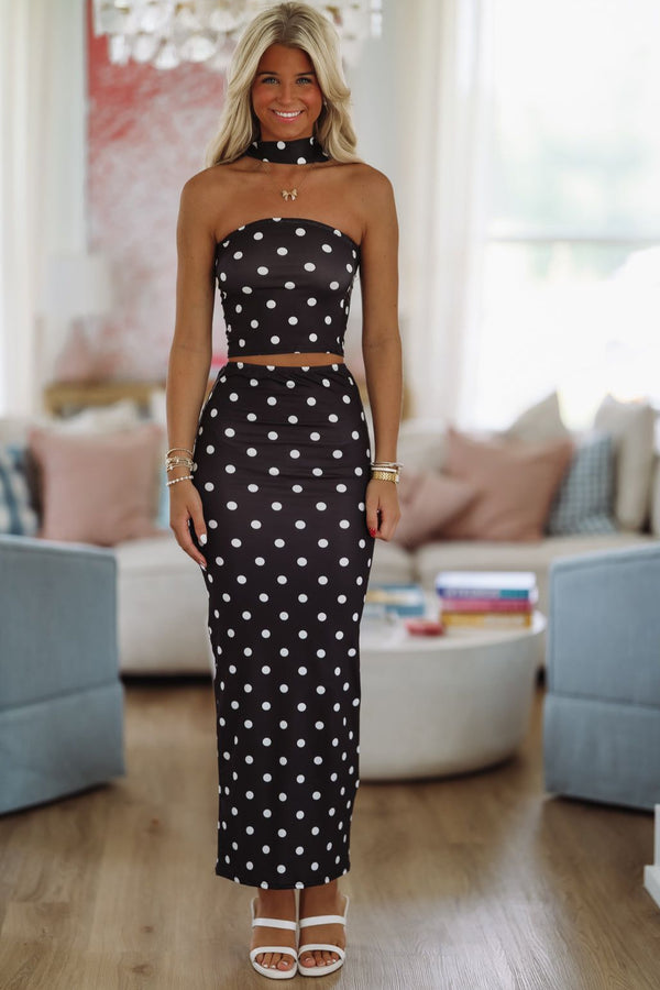 Polka My Dots Top and Maxi Skirt Set - Black-Hazel & Olive SY506016-Small-