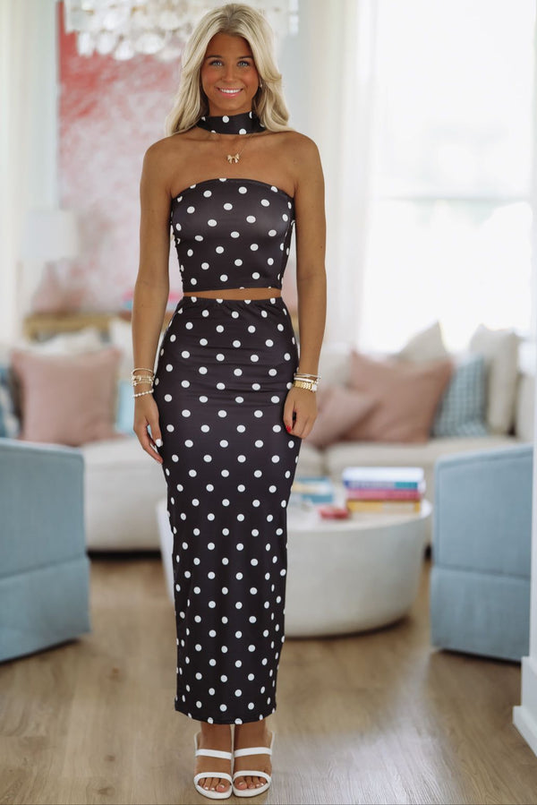 Polka My Dots Top and Maxi Skirt Set - Black-Hazel & Olive SY506016-Small-