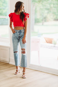 Tailgate Time Crop Sweater - Red and White-HAZEL & OLIVE-Small-