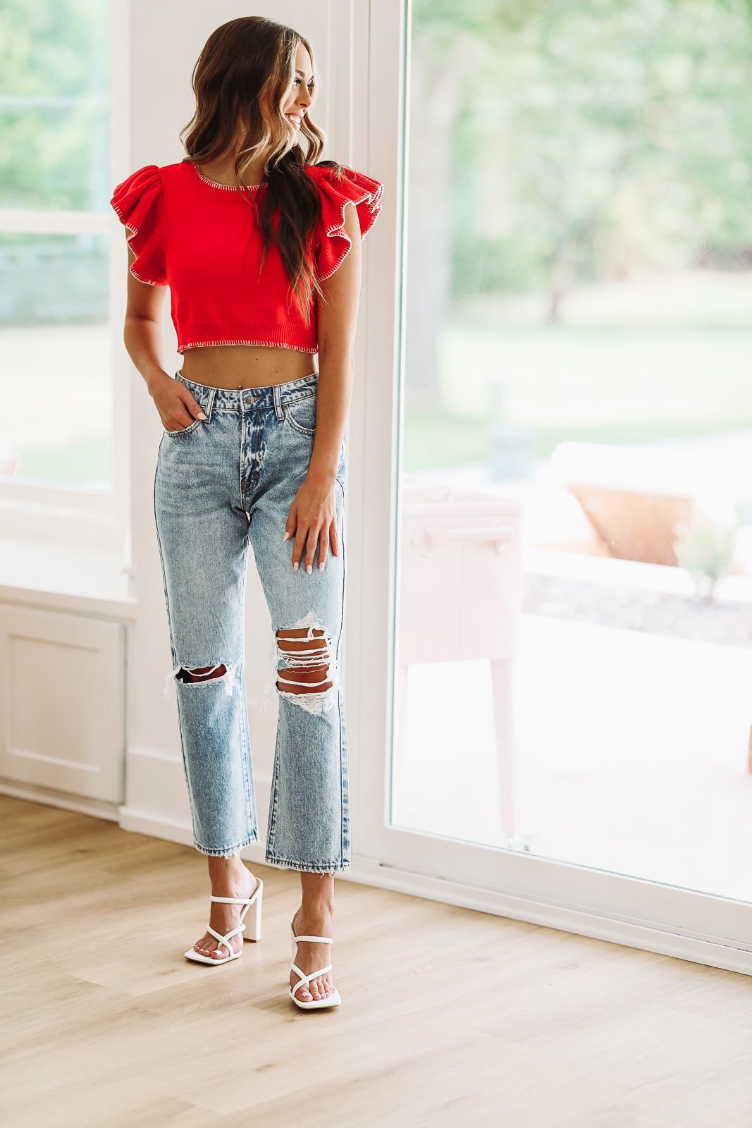 Tailgate Time Crop Sweater - Red and White-HAZEL & OLIVE-Small-