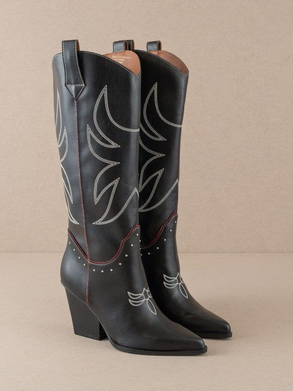 Take Me Downtown Western Cowboy Boots - Black and Red-HAZEL & OLIVE-6-