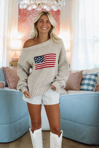 Hazel & Olive TC30622-Brandi Red, White and Cute Sweater - Oatmeal