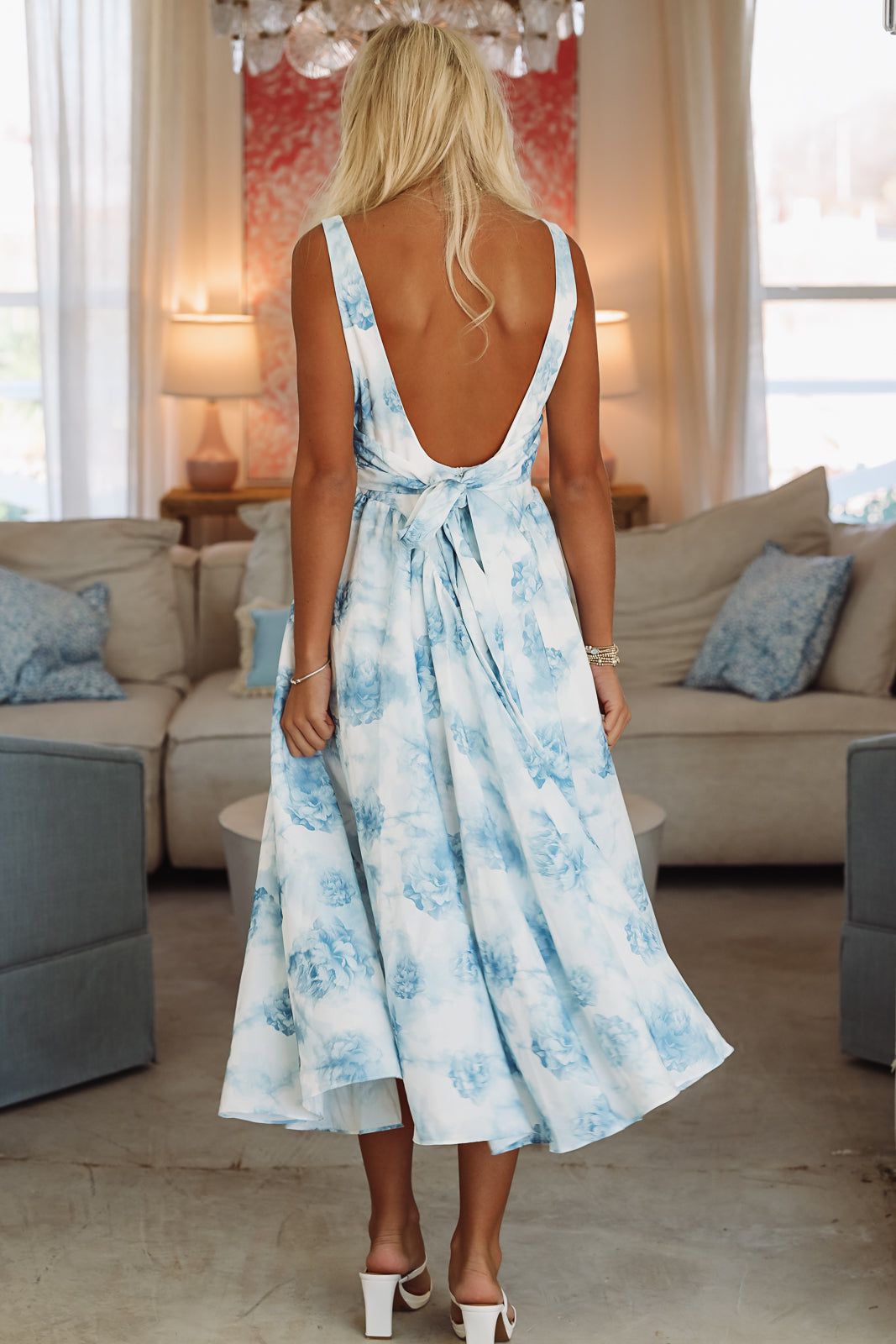 Tender Kisses Midi Dress - Blue-HAZEL & OLIVE-Small-
