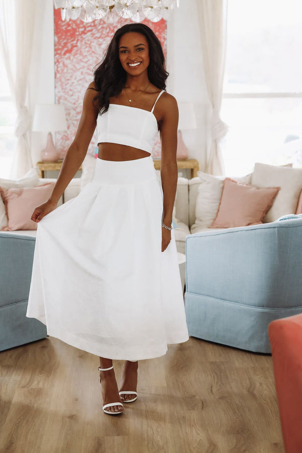 The Keeper Crop Top and Midi Skirt Set - White-HAZEL & OLIVE MST8218-Small-