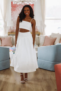 The Keeper Crop Top and Midi Skirt Set - White-HAZEL & OLIVE MST8218-Small-