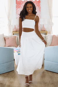 The Keeper Crop Top and Midi Skirt Set - White-HAZEL & OLIVE MST8218-Small-