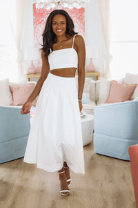 The Keeper Crop Top and Midi Skirt Set - White-HAZEL & OLIVE MST8218-Small-