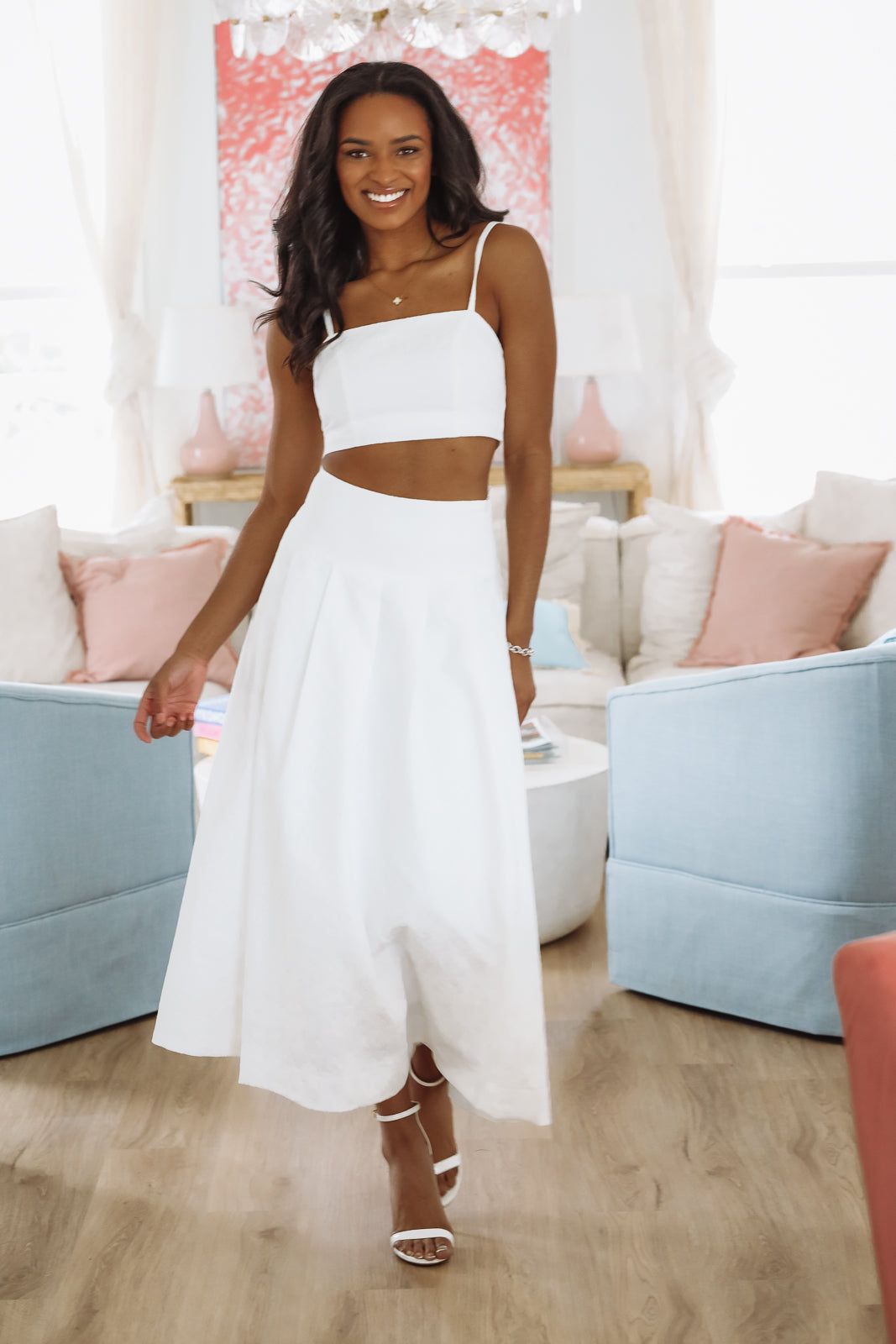 The Keeper Crop Top and Midi Skirt Set - White-HAZEL & OLIVE MST8218-Small-
