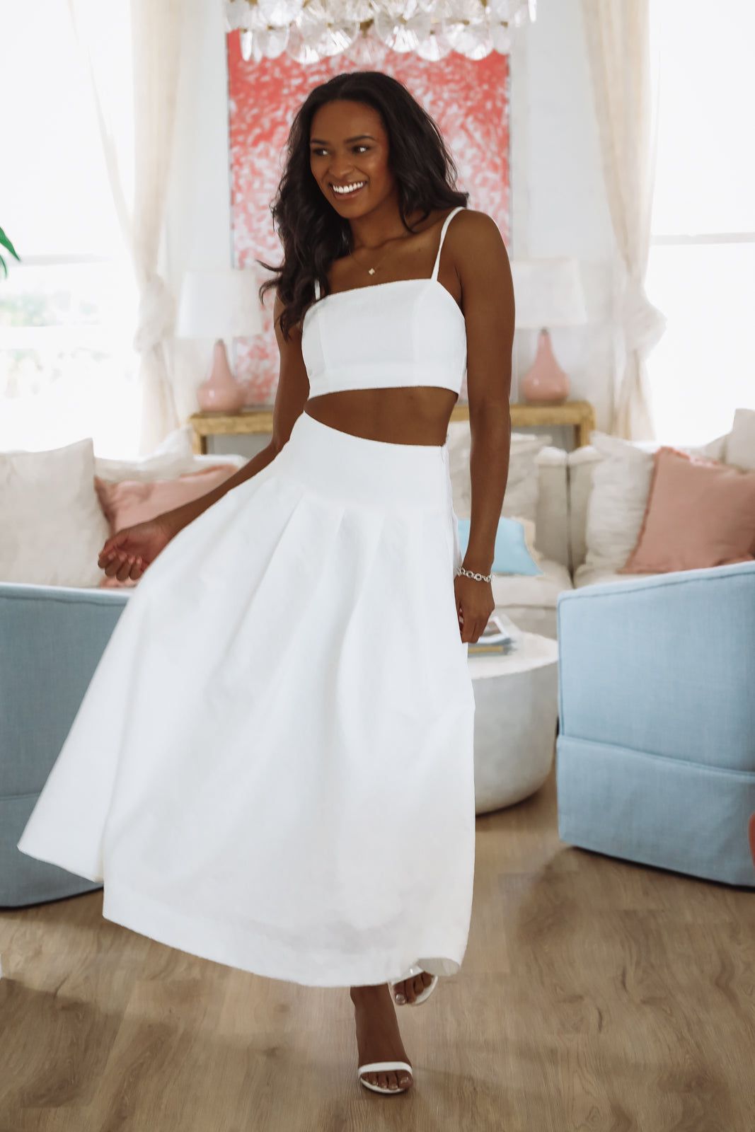 The Keeper Crop Top and Midi Skirt Set - White-HAZEL & OLIVE MST8218-Small-