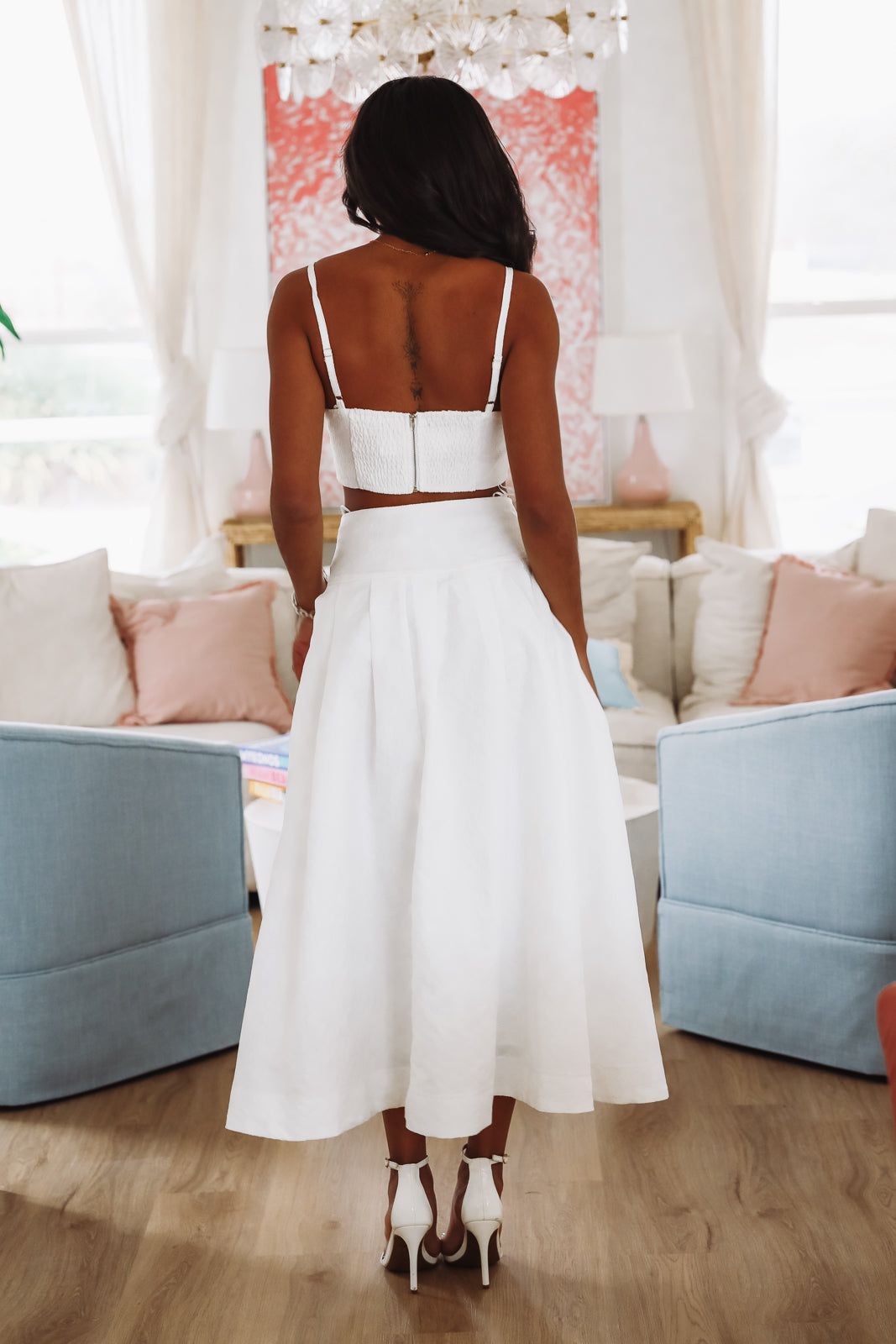 The Keeper Crop Top and Midi Skirt Set - White-HAZEL & OLIVE MST8218-Small-