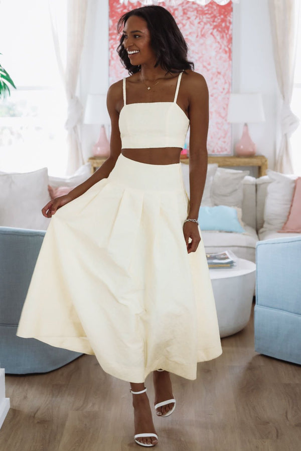 The Keeper Crop Top and Midi Skirt Set - Yellow-HAZEL & OLIVE MST8218-Small-