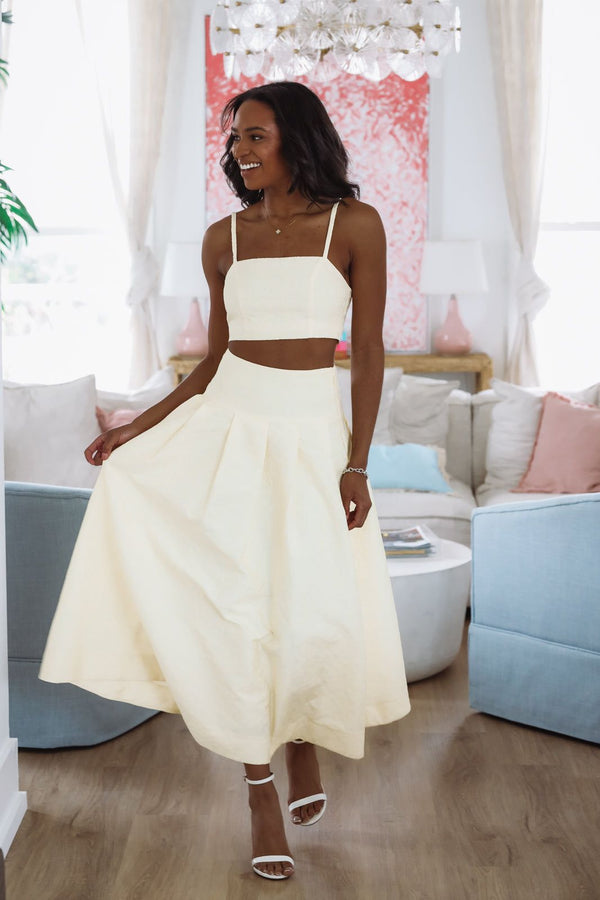 The Keeper Crop Top and Midi Skirt Set - Yellow-HAZEL & OLIVE MST8218-Small-