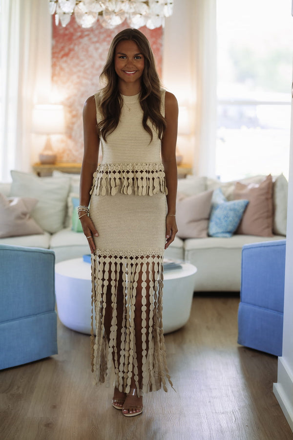Hazel & Olive TI058 Enchante Fringe Top - Beige